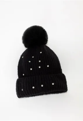 Gorro tejido con piedras y pompon