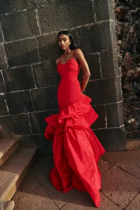 Vestido edición especial tafetán rojo volantes La Concepción 