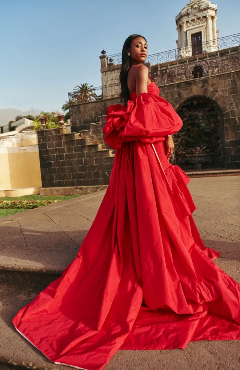 Vestido edición especial tafetán rojo volantes La Concepción 